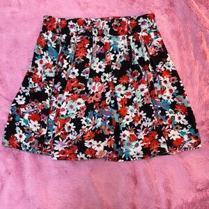 Ambiance Floral Skater Skirt - Black, Red, White Floral Print